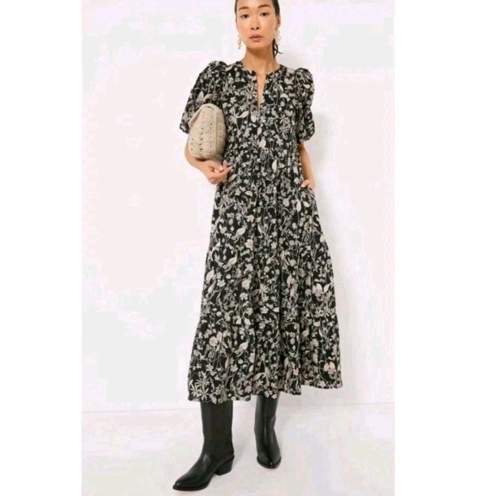 Hyacinth House Tuckernuck Black & Tan Floral Cisco Midi Maxi Dress Women's Large